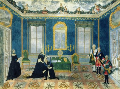 Catherine II rappelant le chancelier Alexey Bestuzhev-Ryumin à la cour - Russian School